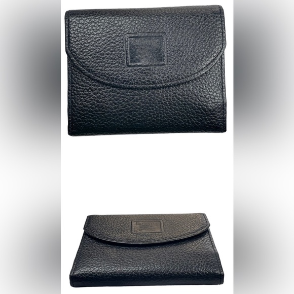 Burberrys Black Pebbled Leather Plaid Interior Zip Tri-Fold Snap Compact Wallet - Picture 12 of 12